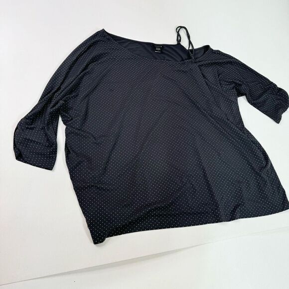 Torrid Tops Womens 4x Black Polka Dot 3/4 Sleeve Blouse one shoulder strappy - Picture 2 of 10